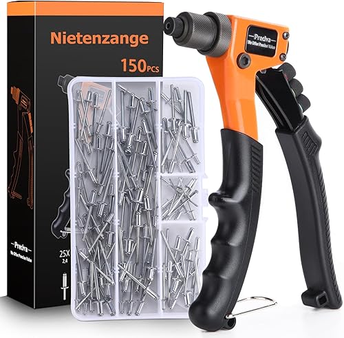 Rivettatrice Manuale,Preciva Pistola per Rivetti con 4 Teste Intercambiabili e 150 Pezzi Rivetti,4 in 1 Rivettatrice Professionale per metallo, legno e plastica - Honorern
