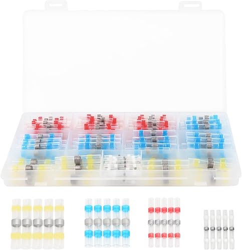 200 Pezzi Connettore Elettrico, Connettori di Testa Filo Saldato, Connettori Termoretraibili Saldanti, 4 Taglie 26-10 AWG, Wire Terminal Impermeabili per Auto Moto Marini - Honorern