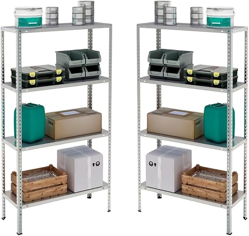 Scaffale Metallo 4 Ripiani Lamiera Zincata Dimensioni 147 x 30 x 75 cm Garage Dispensa Officina - Honorern