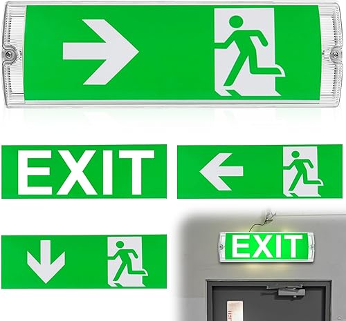 Lampada di emergenza a LED, luce di emergenza, luce fissa, segnale di emergenza, con batteria di emergenza 3 h, 4 spiktogrammi di uscita di emergenza, 100 lampadine, impermeabile, per montaggio - Honorern