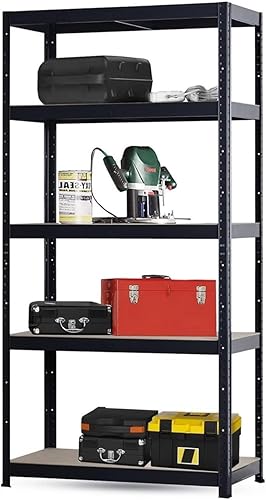 Scaffale Metallo Garage 180x90x40cm Ad Alta Portata 875kg, 5 Ripiani Mdf, Scaffale Salvaspazio Ideale Per Garage, Officina, Cantina, Magazzino, Design Modulare (Singolo, Nero) - Honorern