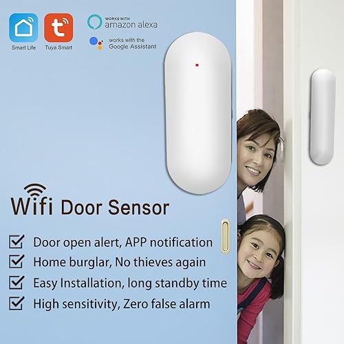 WiFi Rilevatore magnetico per porte di sicurezza domestica Sensore per finestre wireless, Funziona con l'APP Tuya/Smart Life - Honorern