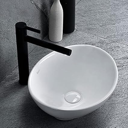 VBChome Lavabo piccolo + pop-up Click-Clack cromato, 34 x 27 x 13 cm, in ceramica, colore bianco, ovale, lavabo, lavabo da appoggio, lavabo per ospiti, WC - Honorern