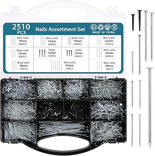 set di 2510 chiodini in legno per il fai da te e piccoli chiodini da parete per l'artigianato, la decorazione della casa, la lavorazione del legno, la costruzione di mobili. - Honorern