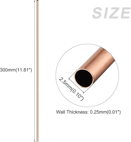 Rame Tubo (2.5mm OD x 0.25mm Muro T x 300mm L) 4pz Diritto Tubatura - per Casa Arredamento Macchinari fai da te Artigianato - Honorern