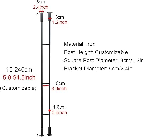 CHZDPP Ringhiera per Scale Balaustre Metalliche con Montaggio Laterale e Viti, Balaustre Personalizzabili per Scale, Colonne balaustre per abitazioni, Loft, Ville e uffici(Black (1 pc),150cm) - Honorern
