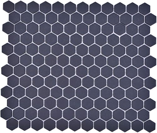 Mosaico in ceramica Hexagon, esagonale, nero, R10B, antiscivolo, da parete, per pavimento, cucina, doccia, bagno, mosaico, mosaico, piastrelle - Honorern