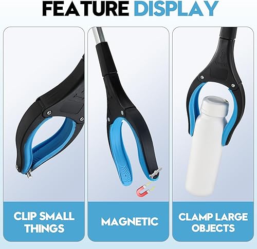 82cm Pinza telescopica, Strumento per la Raccolta di Rifiuti Pieghevole in Alluminio da 82 cm con Punta Magnetica, Morsetto in Gomma e Testa Rotante 360°, Presa Robusta (Blu) - Honorern