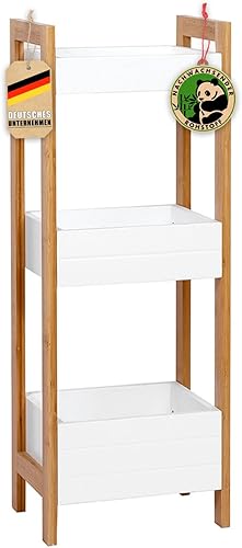 Scaffale da bagno in bambù Texas a 3 ripiani, colore bianco, moderno scaffale per bagno, bambù e effetto legno, mensola da bagno - Honorern