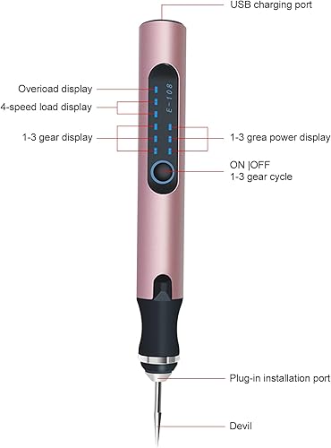 Penna per incisione elettrica, Incisore Portatile Senza Fili con 20 punte e 16 stencil, Intagliare Strumento ricaricabili USB, utensile rotanteper per Gioielli fai da te plastica legno metallo vetro - Honorern