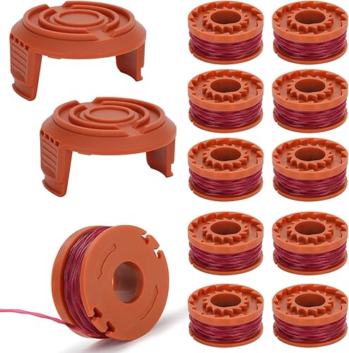 10 PCS Bobina Decespugliatore per Worx Tagliabordi, Bobina di Ricambio Tagliabordi Bobine, Ø1.65mm e 10FT/3.05M, per WORX WA0010/WA6531(10 Bobine + 2 Copertura) - Honorern
