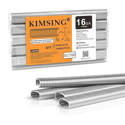 Kimsing SC760 16 Gauge 5/8 '' Crown in acciaio inox C Ring C, anelli di maiale, graffette per recinzioni di filo, elementi di fissaggio per pistola ad anello C - Honorern