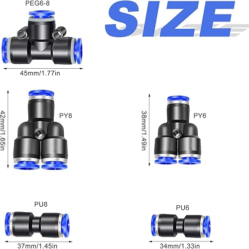 42 Pezzi Tubo Aria Raccordo Pneumatico Raccordo Rapido T/Y/I Raccordi Aria Compressa 6mm/8mm per Connessione Rapida Tubi Dell'Aria Utensili Pneumatici - Honorern