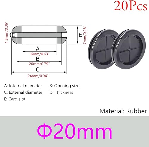 20 Pezzi Anelli di Tenuta in Gomma Passacavi in Gomma, Tappi in Gomma per Fori Passacavi, Occhielli in Gomma per Conduttori Elettrici, 22mm - Honorern