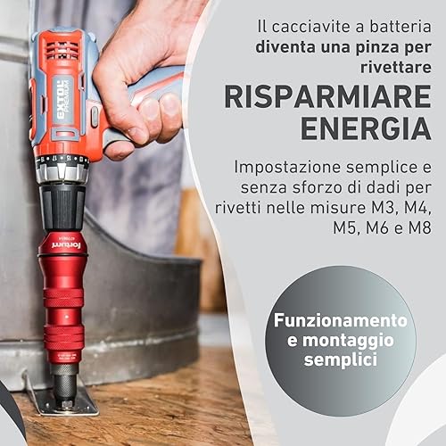 Accessorio per dado rivetto per avvitatrice a batteria e trapano I Rivettatrice per dadi in alluminio, acciaio e acciaio inox I Per rivetti ciechi con inserti M3-M8 I Adattatore - Honorern
