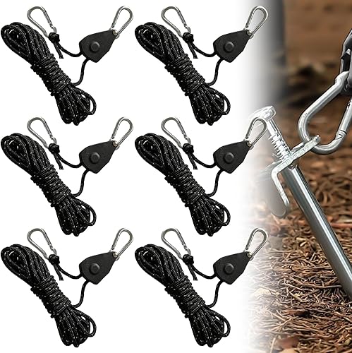 6 pezzi da 4 mm per corda a cricchetto, 4 m, gancio regolabile per corda da 1/8 pollici, riflettente, corde di tensionamento leggero, corda con tenditore per tenda, tenda da campeggio - Honorern