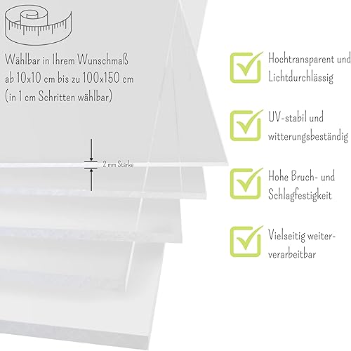 Pannello in vetro acrilico, 24 x 35 cm, taglio su misura, spessore 2 mm, resistente al burch, resistente ai raggi UV, vetro acrilico su entrambi i lati con pellicola protettiva - Honorern