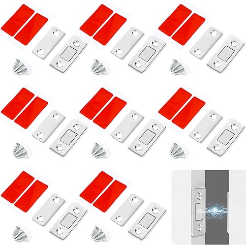 Chiudiporta Calamita Calamite per Porte Ultra Sottile Chiusura Magnetica in Acciaio Inox per Ante di Armadi Cassetti 8 Pezzi (Argento) - Honorern