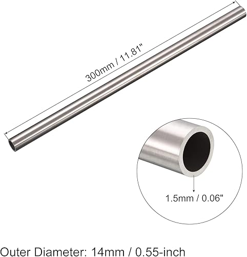 304 Acciaio Inox Tubo, Tubi Dritti in Acciaio Inossidabile 304 OD 14mm x 1,5mm Parete Spessore 300mm Lunghezza Metallo Tubi Capillari Inox per Industria Macchine, 2pz - Honorern
