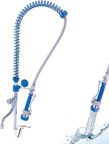 Rubinetto monocomando industriale estensibile spruzzatore blu per lavello cucina ospitalità + soffione flessibile spruzzatore + beccuccio alto - Honorern