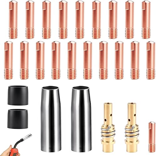 TXXATX Saldatrice a Filo Continuo Set per Ugelli Adatti Pistola a Gas MB-15AK MIG MAG Accessori 26 Pezzi 2 x Ugelli Gas 20 x Ugelli Potenza 0,6 mm 0,8 mm 1 mm 2 x Impugnatura Ugelli 2 x Isolatori - Honorern