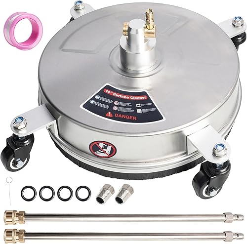 Hanured® 14' Idropulitrice per superfici, Pulitore per superfici in acciaio inox con 4 ruote, 2 prolunghe, per cemento, patio, terrazza, Connettore rapido da 1/4”, 4000 PSI - Honorern