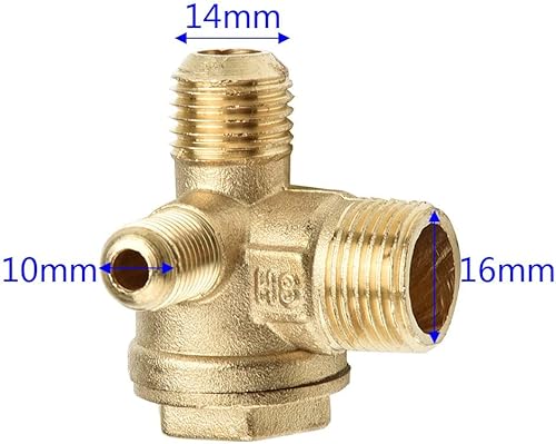 Valvola di ritegno del compressore d'aria a 3 vie, 10 x 14 x 16 mm, in ottone a tre vie, valvola di ritegno maschile, strumento compressore d'aria per il collegamento di raccordi per tubi - Honorern
