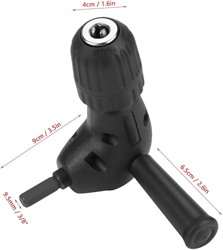Trapano Angolare, Adattatore Ad Angolo Retto da 3/8' Attacco per Trapano Elettrico A 90 Gradi Mandrino Autoserrante con Codolo Tondo da 9,5 Mm Adattatore di Rotazione - Honorern