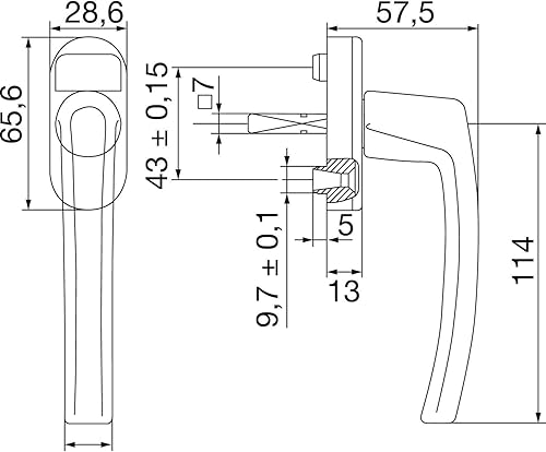 Roto Maniglia per finestra Line, bianco traffico con viti, perno quadrato, 7 x 35 mm - Honorern