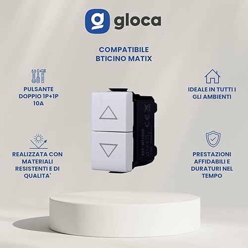 Set 10 Pulsanti Doppi Saliscendi 1P+1P 10A 250V Compatibili Con Serie Matix - Honorern