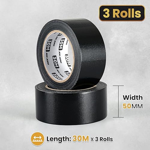 JOEJONI 3 Rotoli Nastro Armatura Extra Forte, Nastro Adesivo Impermeabile 30mx50mm, Nastro in Tessuto Largo con Coltello Taglierino, Nastro Riparatore Impermeabile per Riparazioni, Fai da Te, Artigian - Honorern