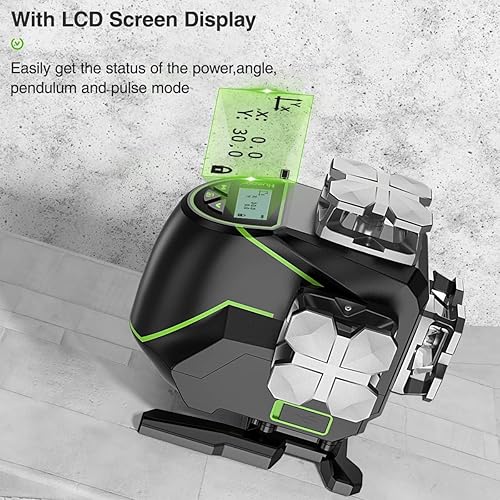 Huepar Livella Laser Autolivellante a 16 Linee Laser a Linea Trasversale 4x360° con Ricevitore - Schermo LCD, Laser per Pavimento per Piastrelle a Raggio Verde Bluetooth 4D - Honorern
