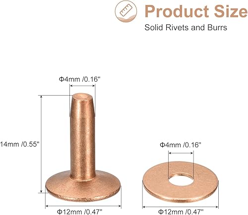 QUARKZMAN 10 Set Rame Rivetti e Sbavature, 12x4x14mm Solido Pelle Rame Rivetto Chiusura per Pelle Fai-da-te Artigianato Forniture, Rame Tonalità - Honorern