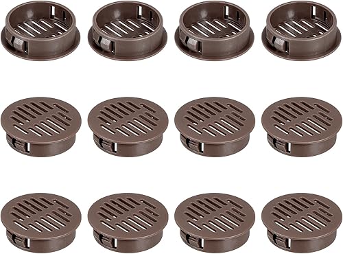 12pz 35mm/1,38' Griglie Aerazione Circolari per Soffitto, Copertura Ventola Soffitto Plastica, Griglia Rotonda Fori Maglie per Bagno Cucina Armadio Guardaroba, Marrone Scuro - Honorern