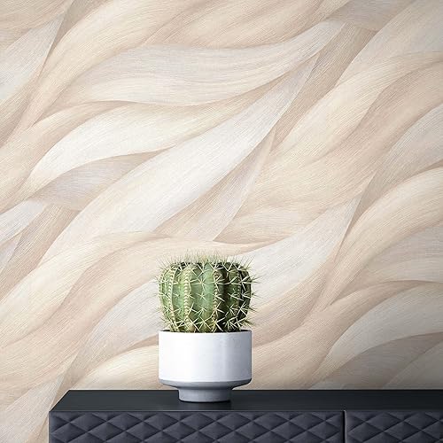 carta da parati Beige Foglia Tessuto non Tessuto - Moderno Taupe Natura Onde Campione Astratte - Honorern