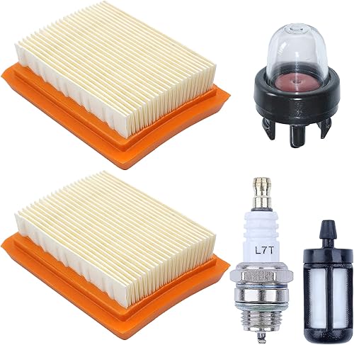 2PC Filtro Aria per Stihl FS120 FS200 FS250 FS300 FS350 FS400 FS450 con Candela di Accensione Filtro Benzina Pompa Primer Tosaerba 4134 141 0300 - Honorern