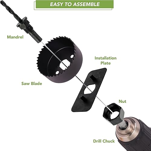 BLOSTM Sega a Tazza per Legno e PVC - 21PCS Set di Seghe a Tazza 19mm a 152mm con 2 Punte a Forare, 2 Mandrini, Piatto di Installazione, Chiave Esagonale e Custodia Compatta - Honorern