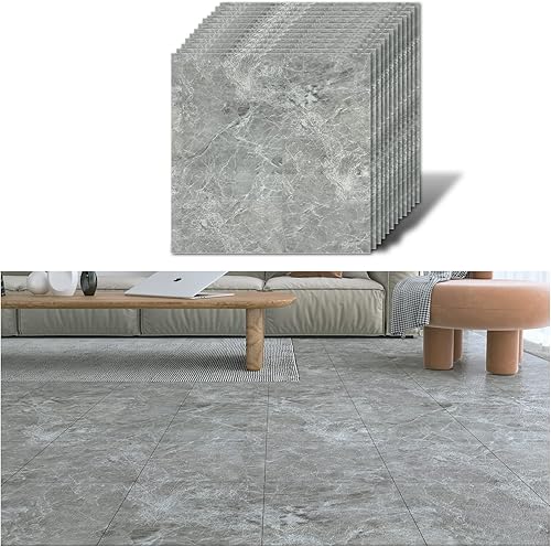 Piastrelle Adesive Pavimento Marmo Grigia PVC Adesivo Pavimento Piastrelle Adesive Cucina Impermeabile Adesivi per Piastrelle Pavimento Bagno Mattonelle Adesive Garage 1.5mm 30cm×30cm 12 Pezzi - Honorern