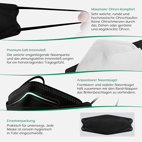 TubeRoo FFP2 - Maschera rosa chiaro, 10 pezzi, a forma di pesce, spedizione dalla Germania, morbidi passanti per le orecchie, respiratore, paradenti - Honorern