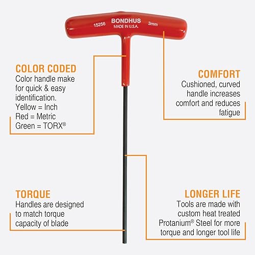 BONDHUS, 15256 - Cacciavite esagonale con impugnatura a T da 3 mm, 3 mm - Honorern