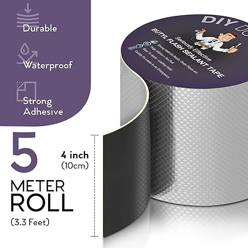DIY Doctor Nastro in Butilene 100mm x 5m – Nastro Impermeabile in Alluminio per Perdite sul Tetto – Sigillante Resistente per Esterni - Honorern