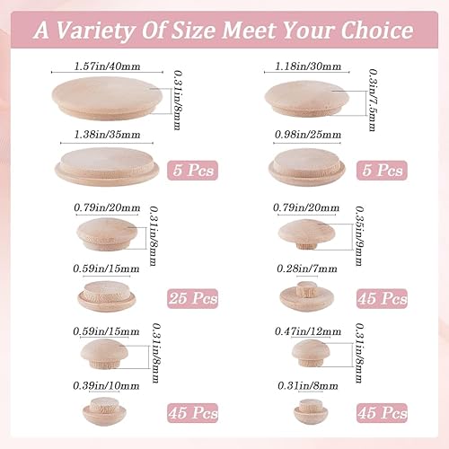 160pz 6 Misure Tappi Coprivite per Legno Tappi A Testa di Fungo in Legno Tipo A Filo Bottoni Automatici Foro Superiore Tappi Bottoni in Legno Duro per Mobili Lavorazione del Legno - Honorern