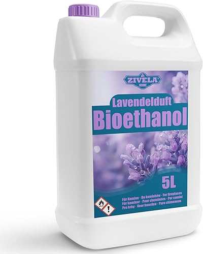 Bioetanolo 96,6% 5 l, profumo di lavanda di alcool biologico 96,6% 5 l, bioetanolo per camino, caminetto, camino a bioetanolo, profumo di lavanda, combustione pulita, senza fumo, fiamma vivida e - Honorern