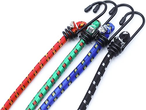 Extra forte, 4 lunghezze, estensore per bagagli, corda di gomma, cinghie di tensione con gancio, cinghia di fissaggio estensibile, per trasporto, fissaggio del carico (12 pezzi) - Honorern