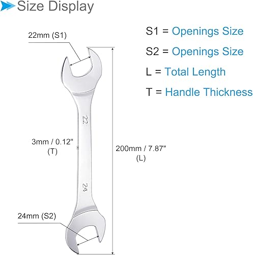Chiave a Bocca Sottile Aperta, Metrica 22mm x 24mm, Chiave a Bocca Sottile a Doppia Estremità - (Applicazioni: per Dadi Sottili, Spazi Stretti), 2 Pezzi - Honorern