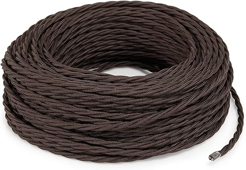 Cavo Elettrico Treccia/Trecciato Rivestito in Tessuto. Colore Marrone. Sezione 3x2.50 (50 Metri) - Honorern