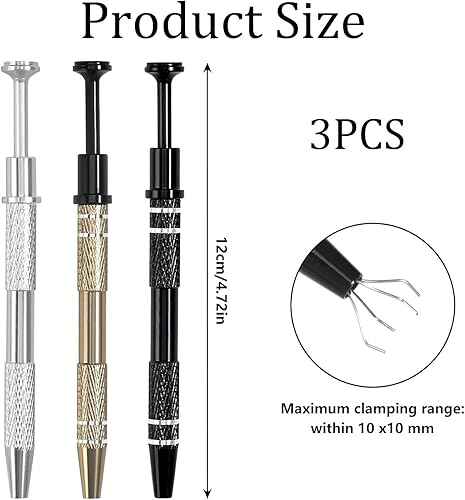 Pinza per Gioielli, Pinzetta per Gemme Diamante, 3 Pinzette per Gioielli in Lega con 4 Artigli, Piercing Pick-Up Pinze Diamante Grabber Catcher Strumento, per Perle Gioielli Orologi Occhiali - Honorern