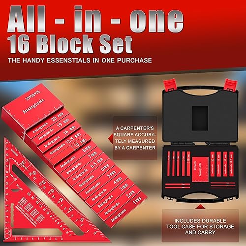 Set di misuratori di altezza per blocchi di impostazione metrica, set di 15 blocchi di misurazione di precisione in alluminio per sega da tavolo, fresatrice e seghetto alternativo - Honorern