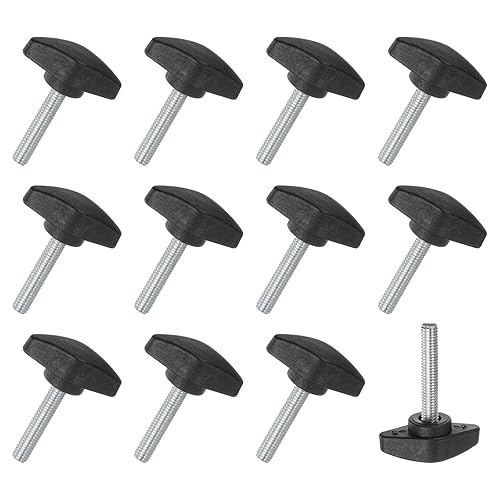 12-Pz Viti a Farfalla, Manopole a T M6x35mm, Manopole Serraggio Plastica per Lavorazione Legno/Macchinari/Attrezzature, Vite a Testa Zigrinata Filettatura Serraggio [Nero] - Honorern