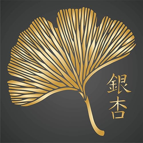 Stencil a forma di foglia di Gingko, 16,51 x 16,51 cm (S) – Oriental Leaves Asian Chinese Character Japanese Leaf Wall Stencil - Honorern